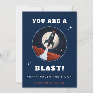 Blue Rocket Spaceship Boys Kids Valentindagen Julkort