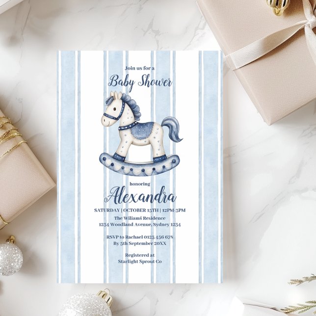 Blue Rocking Horse Baby Shower Inbjudningar (Skapare uppladdad)