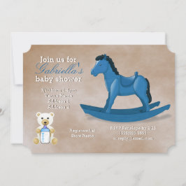 Blue Rocking Horse Baby Shower Inbjudningar