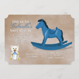 Blue Rocking Horse Baby Shower Inbjudningar