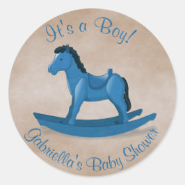 Blue Rocking Horse Pojke Runt Klistermärke