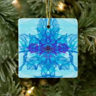 BLUE ROKE - Fractal Art - Julgransprydnad Keramik