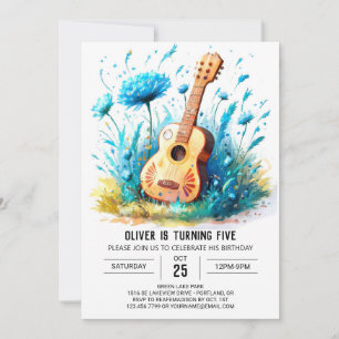 Blue Roligt Guitar Boy Birthday Inbjudningar