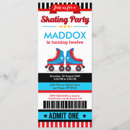 Blue Roller Skate Sport Biljett Pass Birthday Inbjudningar