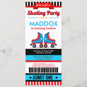 Blue Roller Skate Sport Biljett Pass Birthday Inbjudningar
