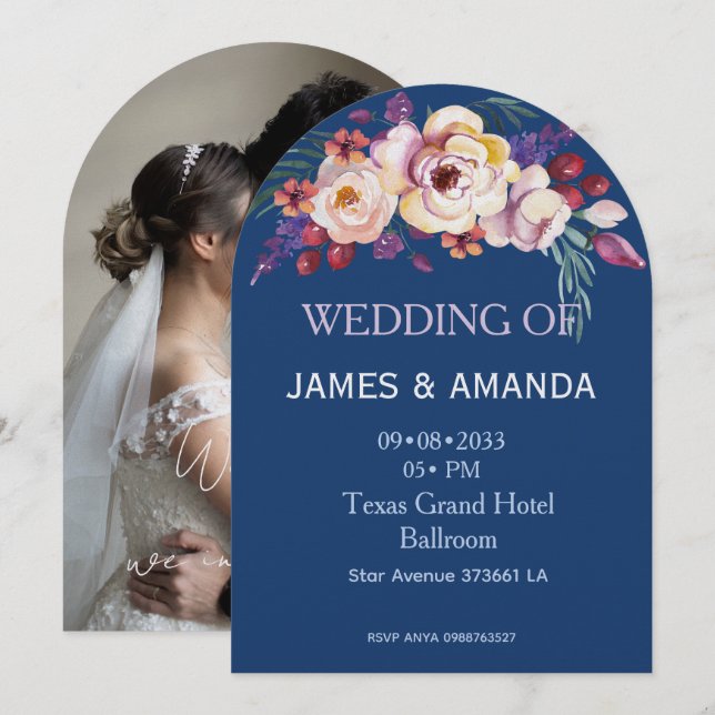 Blue Romantic Classic Personalized  Inbjudningar (Fram/baksida)