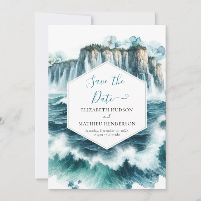 Blue Romantic Nautical Bröllop Spara Datumet (Framsida)