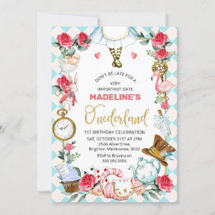 Blue Rosa Alice i Onederland 1:a födelsedagen Inbjudningar