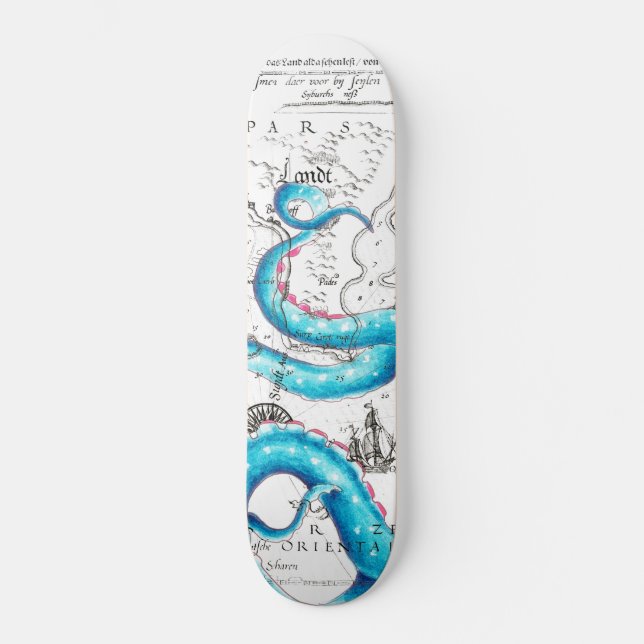 Blue Rosa Bleached Tentacles Bläck Mini Skateboard Bräda 18,5 Cm (Framsida)