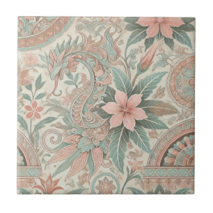 Blue Rosa Blommigt Boho indonsian Batik Watercolor Kakelplatta