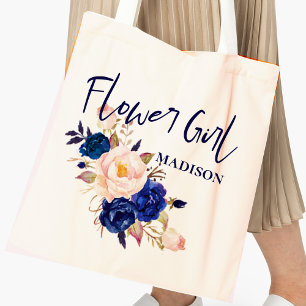 Blue  Rosa Blommigt Cute Flowergirl Bröllop Tygkasse