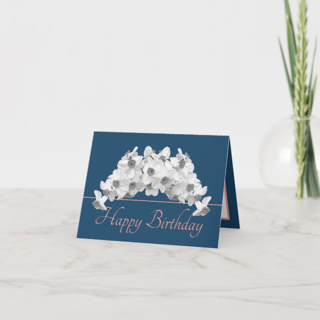 Blue Rosa Bouquet White Daffodils Grattis på födel Kort (Framsida)