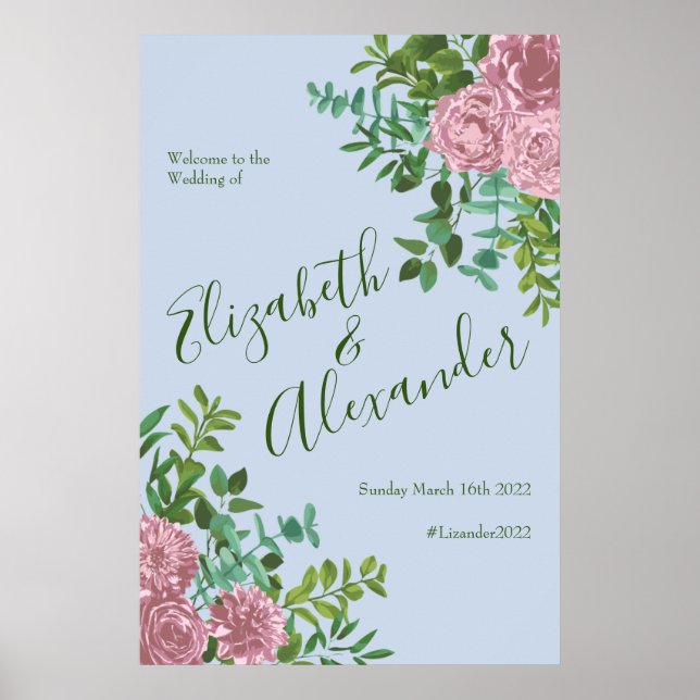 Blue Rosa Bröllop Blommigt Ro Poster (Framsidan)