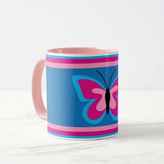 Blue Rosa Butterfly - Blue Background - Mugg (Framsida vänster)