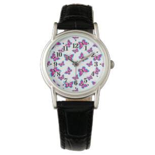 Blue Rosa Butterfly Mönster Armbandsur