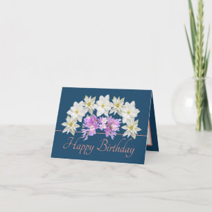 Blue Rosa Chic White Lila Bouquet Grattis på födel Kort