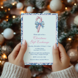 Blue & Rosa Chinoiserie Toile jul Candy cane Inbjudningar