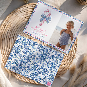 Blue & Rosa Chinoiserie Toile jul Candy cane Julkort