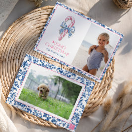 Blue & Rosa Chinoiserie Toile jul Candy cane Julkort