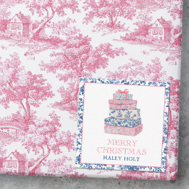 Blue & Rosa Chinoiserie Toile Julklapp Anteckningskort