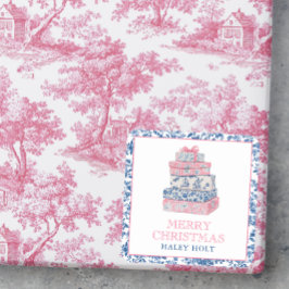 Blue & Rosa Chinoiserie Toile Julklapp Fyrkantigt Klistermärke