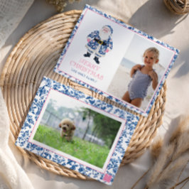 Blue Rosa Chinoiserie Toile jultomten Photo Julkort