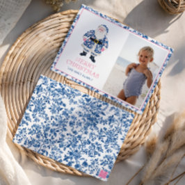 Blue Rosa Chinoiserie Toile jultomten Photo Julkort
