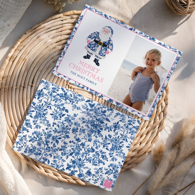 Blue Rosa Chinoiserie Toile jultomten Photo Julkort (Skapare uppladdad)