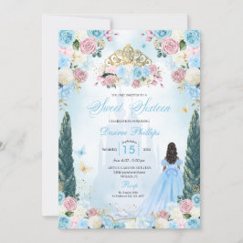 Blue & Rosa Cinderella Fairytale Princess Sweet 16 Inbjudningar