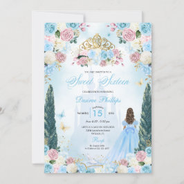 Blue & Rosa Cinderella Fairytale Princess Sweet 16 Inbjudningar