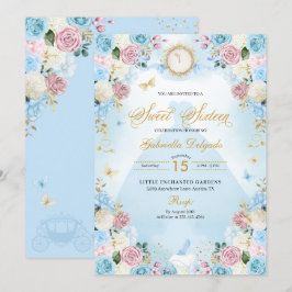 Blue & Rosa Cinderella Princess Dress Sweet 16 Inbjudningar