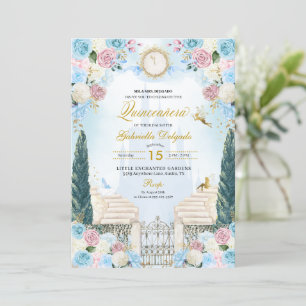 Blue & Rosa Cinderella Princess Fairy Quinceanera Inbjudningar