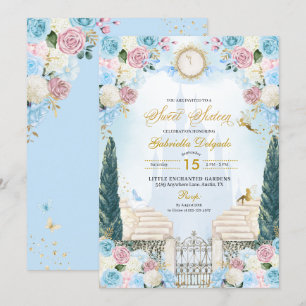 Blue & Rosa Cinderella Princess Sweet sixteen Inbjudningar