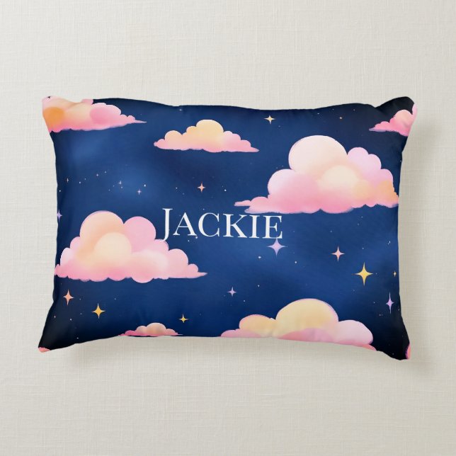 Blue Rosa Cute Clouds Mönster Bath Mat Prydnadskudde (Baksidan)