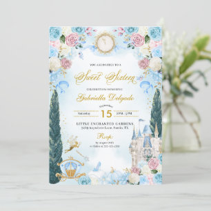 Blue & Rosa Fairytale Cinderella Princess Sweet 16 Inbjudningar