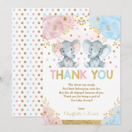 Blue Rosa Flower Elephant Boy Baby Shower Tack Kort