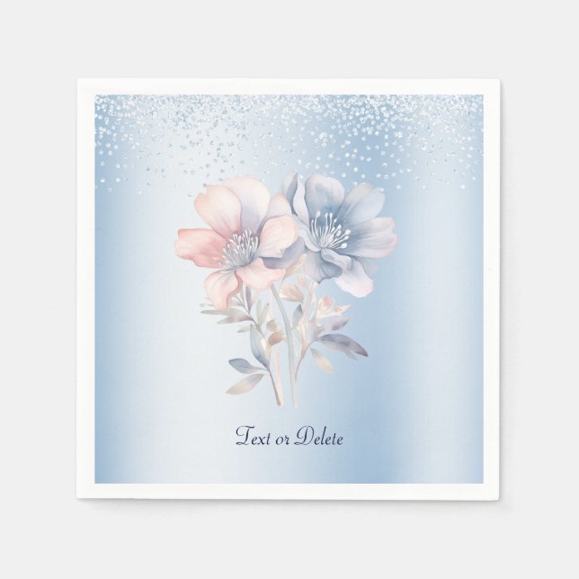 Blue Rosa Flowers Napkins Pappersservett (Framsidan)
