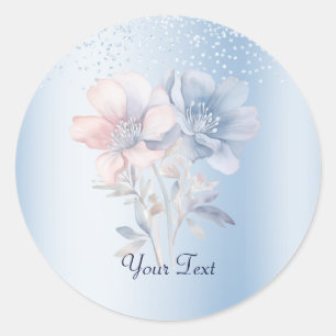 Blue Rosa Flowers Sticker Runt Klistermärke