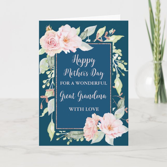 Blue Rosa Flowers Underbar Grandma Lycklig Mor Kort (Framsida)