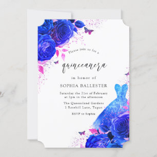 Blue & Rosa Gnistra Dress Ro Quinceanera Party Inbjudningar