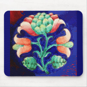 BLUE ROSA GRÖNT BLOMMIGT Stylized Fantasy Flower Musmatta