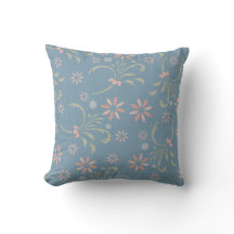 Blue, Rosa Grönt Flowers American MOJO Pillow