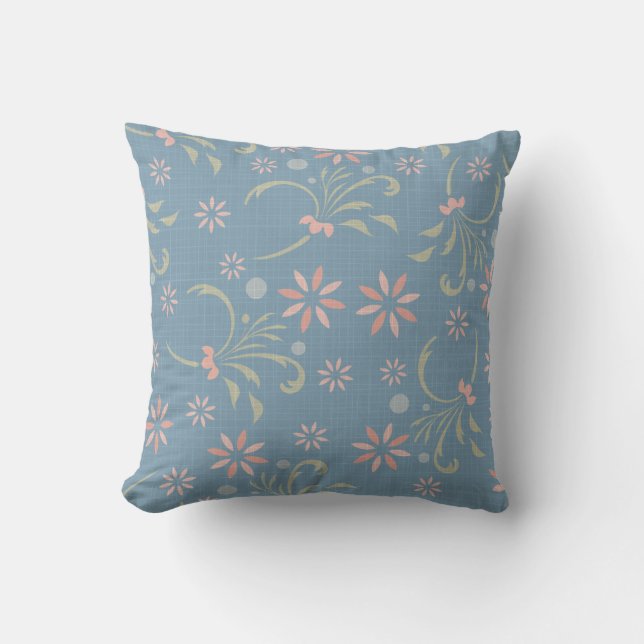 Blue, Rosa Grönt Flowers American MOJO Pillow Kudde (Framsida)