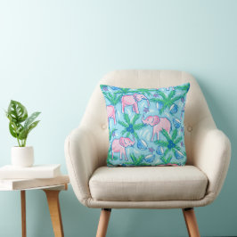 Blue Rosa Grönt Preppy Elephant Kudde