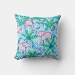 Blue Rosa Grönt Preppy Elephant Kudde
