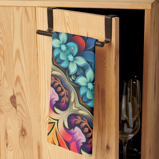 blue rosa gula blommor kökshandduk (Thirds Fold)