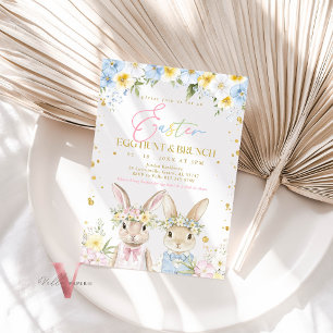 Blue Rosa Guld Blommigt Påskägg Hunt & Brunch Inbjudningar