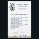 Blue Rosa Gult Blommigt Scissors Hair Salon<br><div class="desc">Hårsalonaffärsflygare med ett par saxar på en säng av vilda blommor i blått, gult och blek rosa. Lägg till namn i salongen eller företaget, dina tjänster och tagelnätet och din kontaktinformation eller spelar ingen roll andra som du behöver i blå text mot en vit bakgrund. Blommigtens flygblad har en blomma...</div>