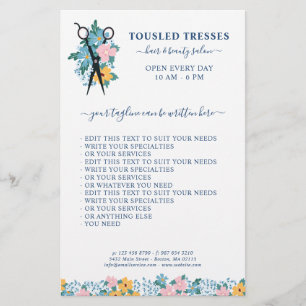 Blue Rosa Gult Blommigt Scissors Hair Salon Flygblad