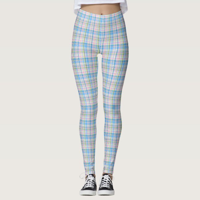 Blue Rosa Gult WhPreppy Play Madras Tartan Leggings (Framsida)